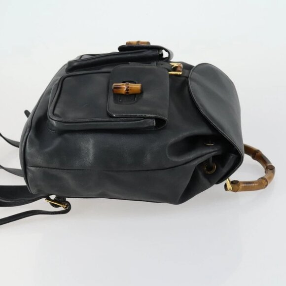 GUCCI Bamboo Backpack Leather Black Gold 003 2058 0016 Auth 151336 main image 5